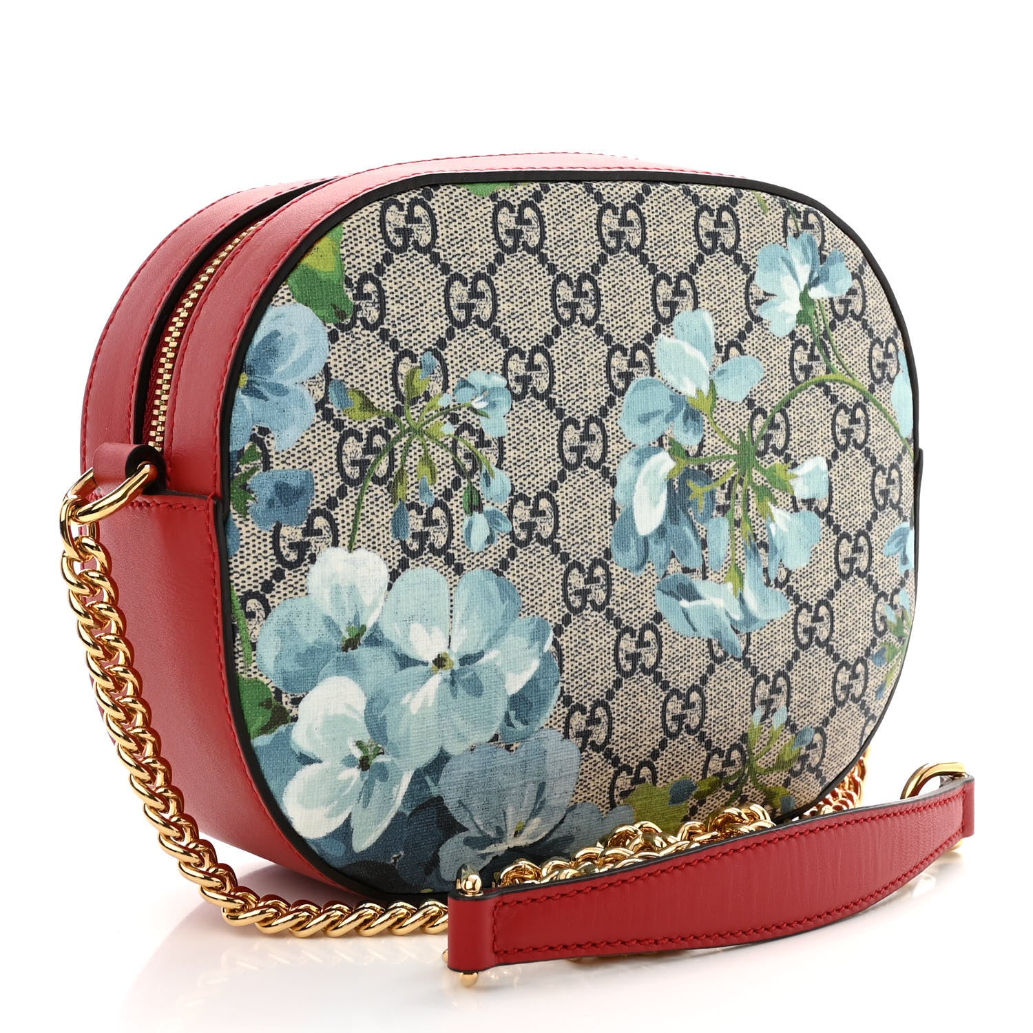 Gucci GG Supreme Monogram Blooms Mini Chain Shoulder Bag Beige Blue Navy Hibiscus Red 3 of 11