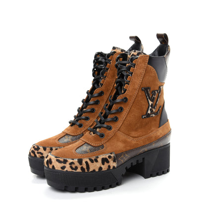 Louis Vuitton Suede Calfskin Monogram Laureate Platform Desert Boots 36 Cognac 3 of 11
