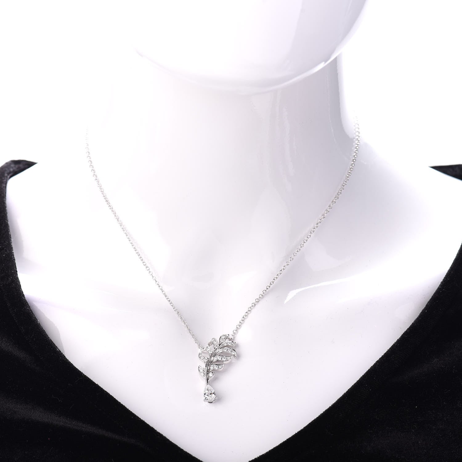 Chanel 18K White Gold Diamond Plume De Necklace 2 of 5
