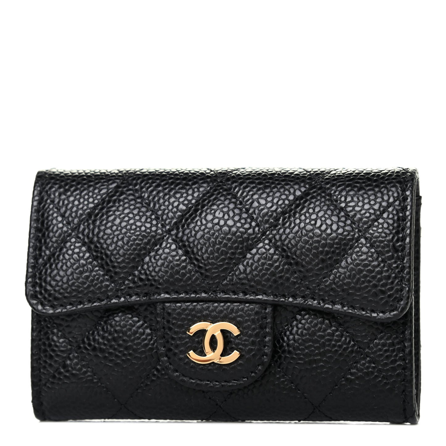 Caviar Quilted Flap Card Holder Wallet Black