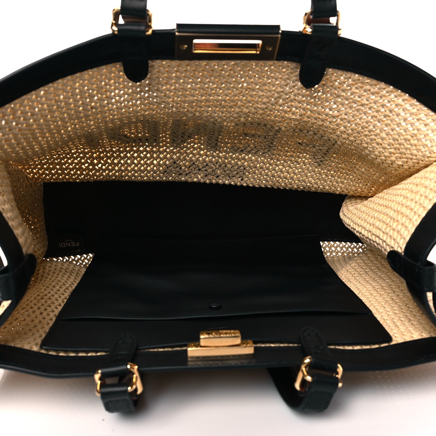 Fendi Raffia Vitello King Macrame Mesh Large Peekaboo X-Tote Natural Black Cuoio 5 of 9