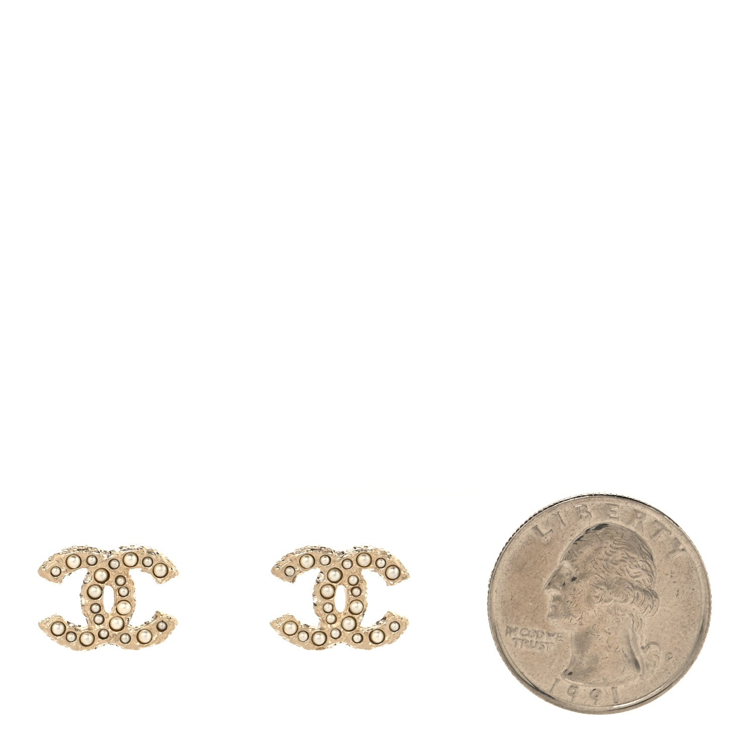 Chanel Metal Graduated Pearl Crystal CC Earrings Light Gold 2 of 5