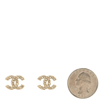 Chanel Metal Graduated Pearl Crystal CC Earrings Light Gold 2 of 5