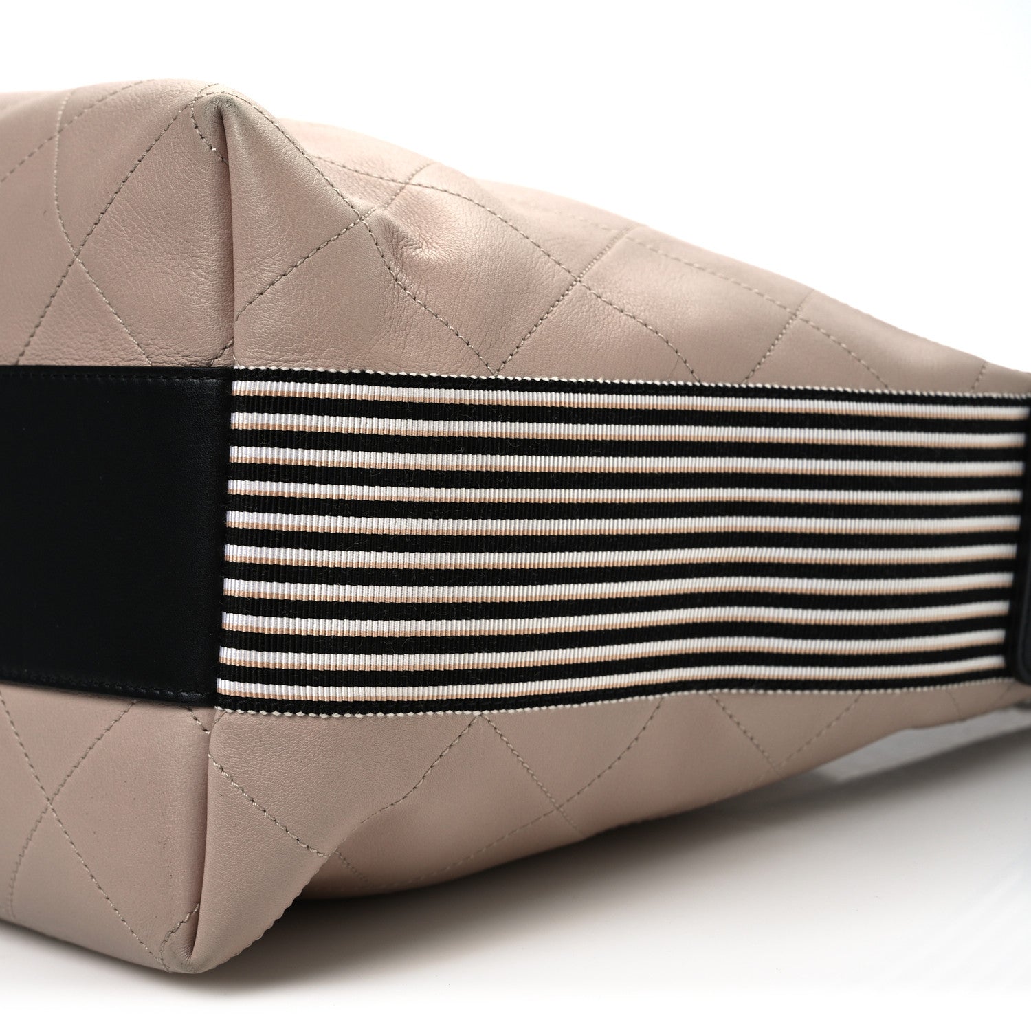 Chanel Calfskin Stitched Large Stripe Hobo Beige Black 10 of 13