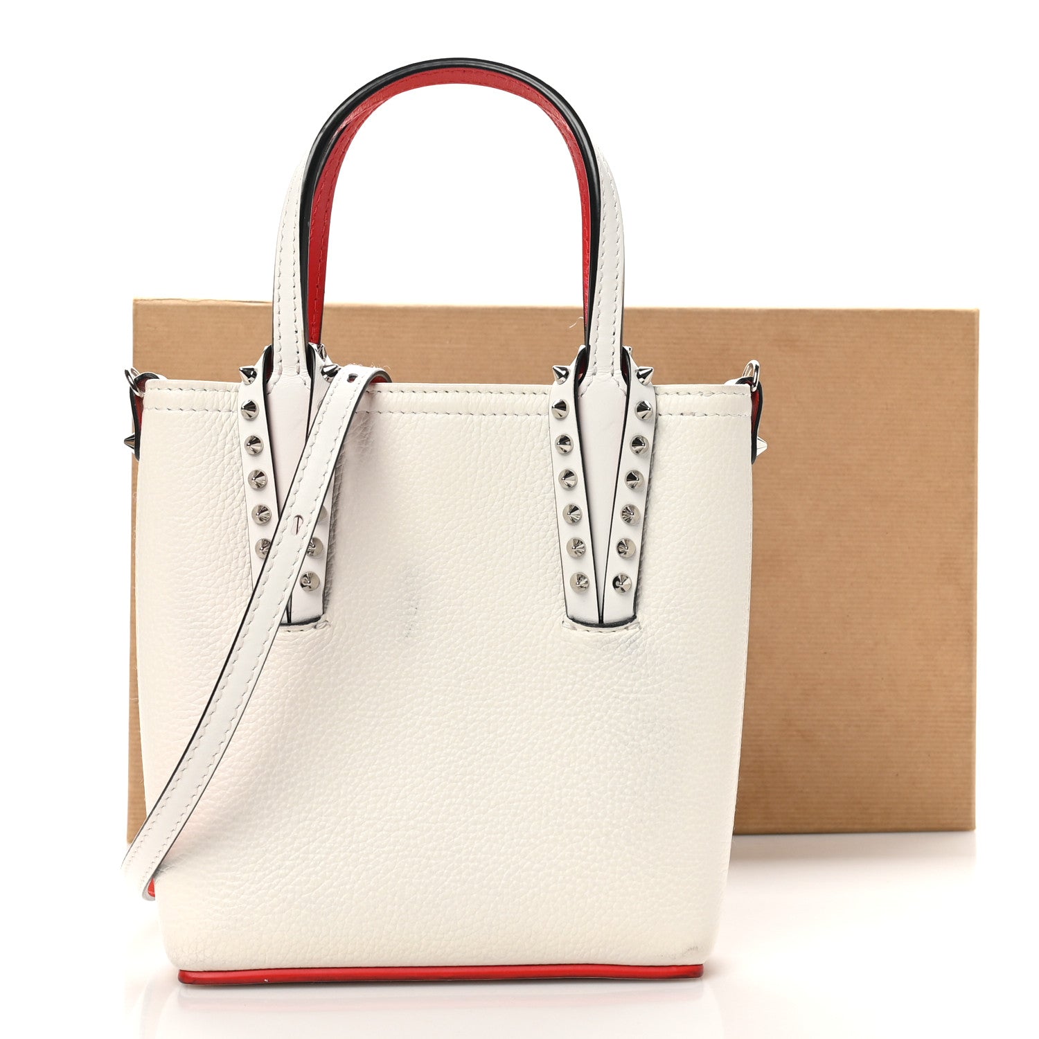 Christian Louboutin Calfskin Spikes Mini North South Cabata Tote Snow 11 of 11