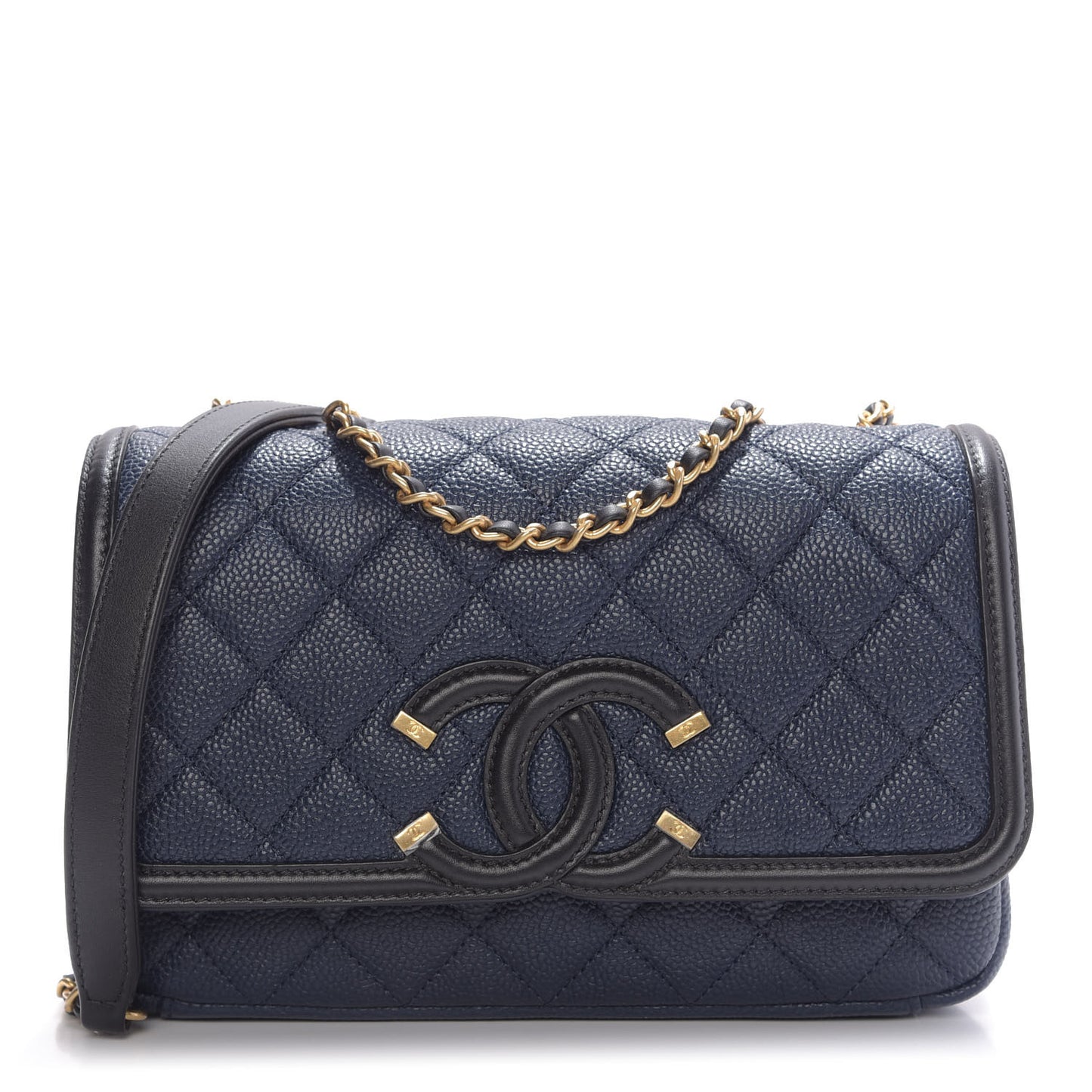 Caviar Quilted Small CC Filigree Flap Navy Black