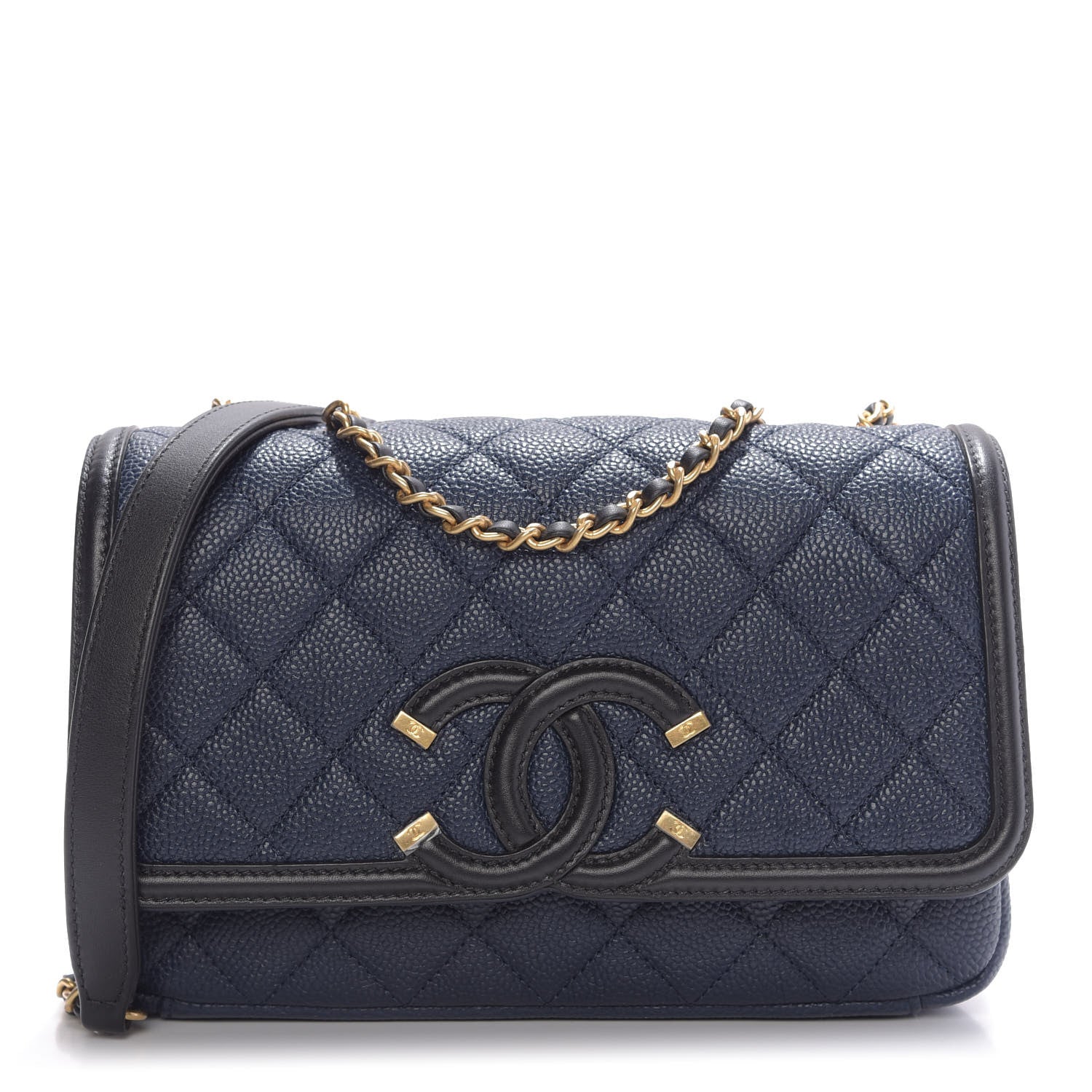 Chanel Caviar Quilted Small CC Filigree Flap Navy Black 1 of 9