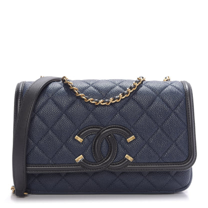 Chanel Caviar Quilted Small CC Filigree Flap Navy Black 1 of 9