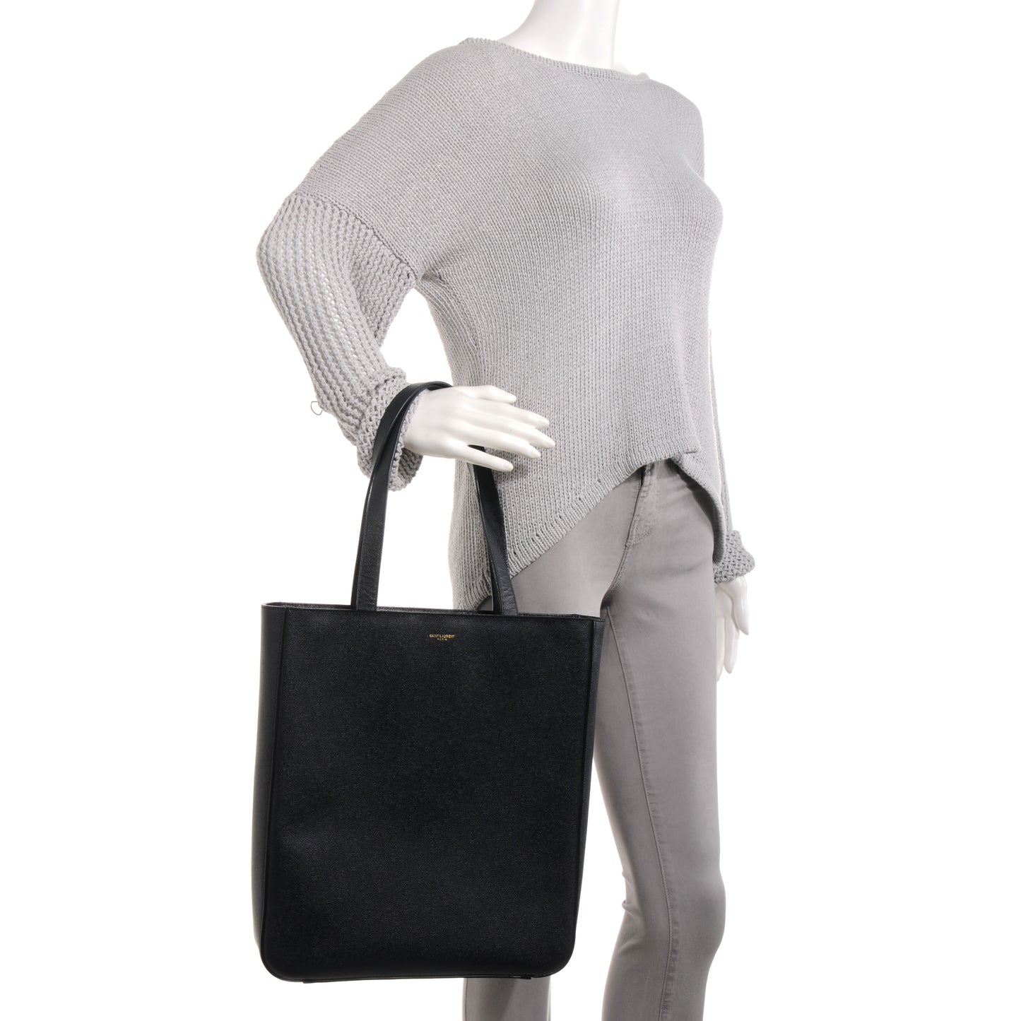 Textured Grain de Poudre Leather North/South Medium Museum Tote Navy Blue