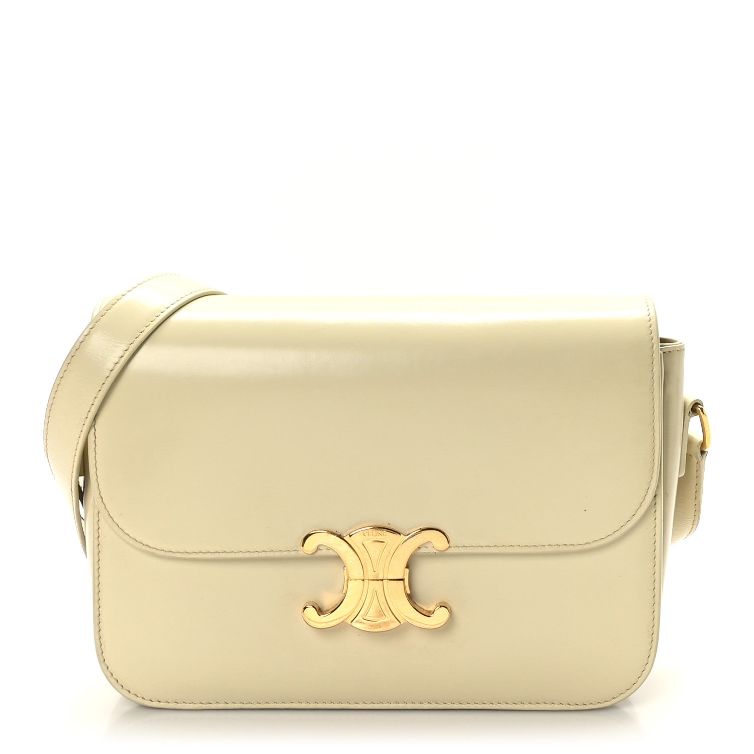 Celine Shiny Calfskin Medium Triomphe Limestone 1 of 9