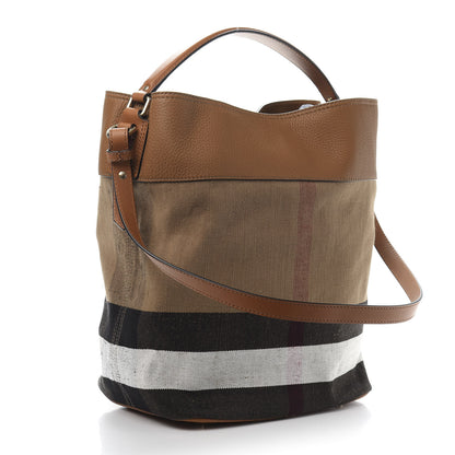 Burberry Grainy Calfskin Canvas Mega Check Medium Ashby Tassel Hobo Saddle Brown 3 of 9