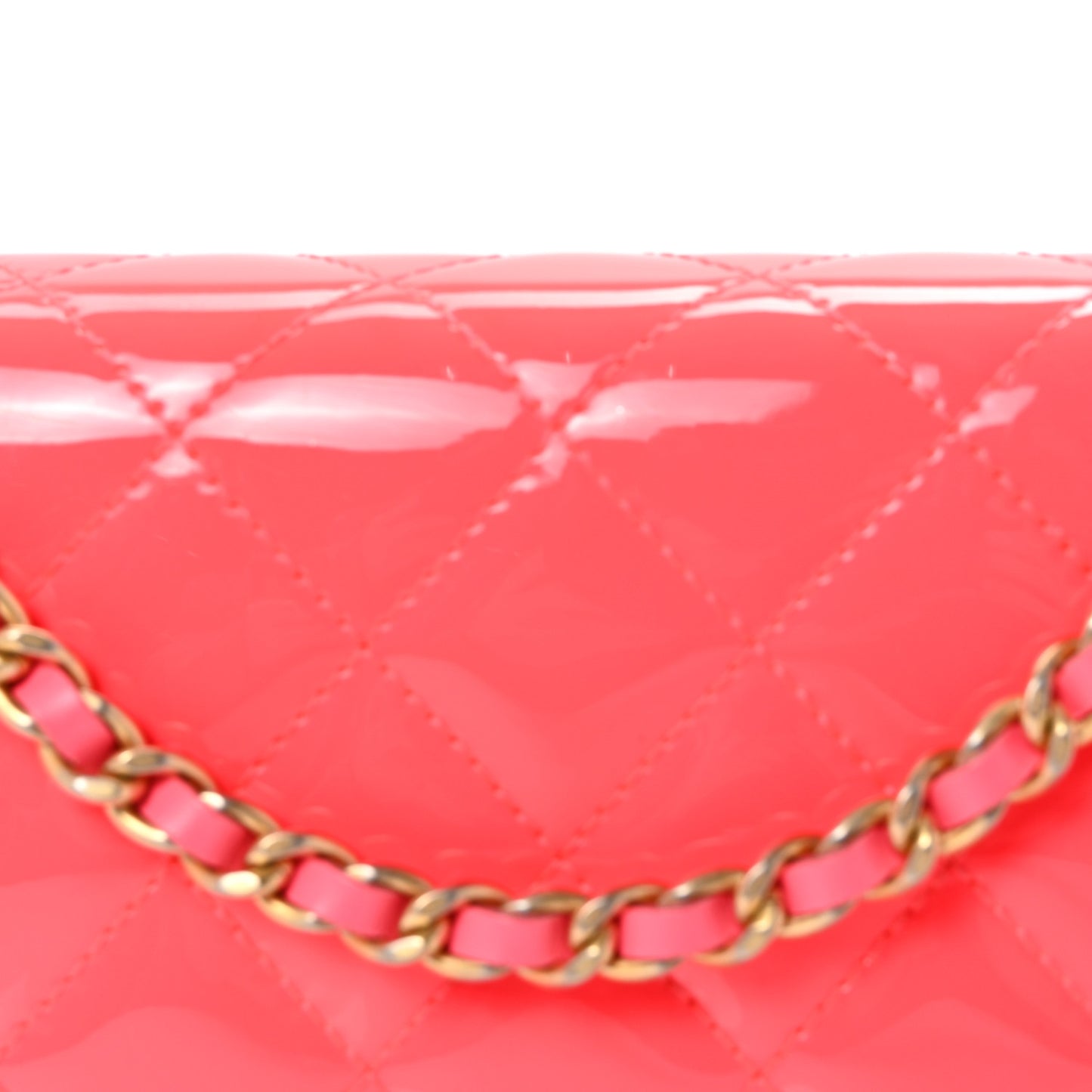Patent Calfskin Quilted Boy Wallet On Chain WOC Pink