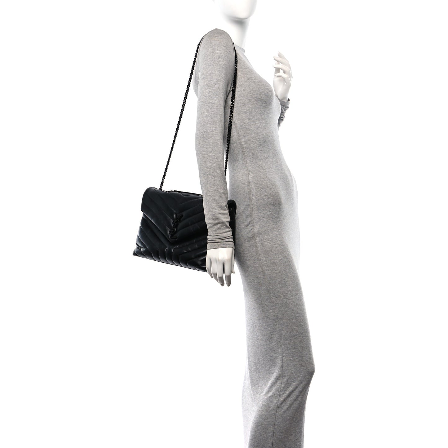 Calfskin Y Quilted Monogram Monochrome Medium Loulou Chain Satchel Black