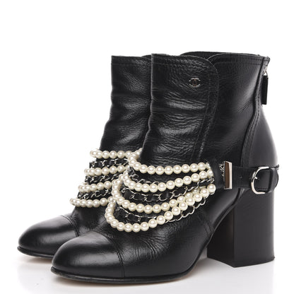 Chanel Calfskin Pearl Cap Toe Short Boots 39.5 Black 3 of 10