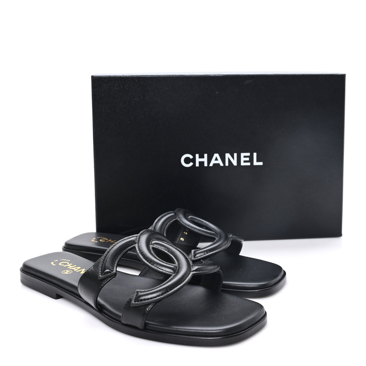 Chanel Lambskin CC Cut Out Mules Sandals 39 Black 10 of 10
