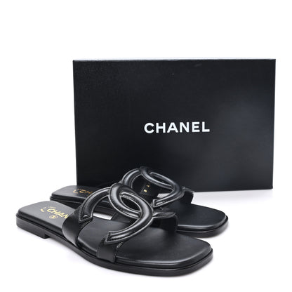 Chanel Lambskin CC Cut Out Mules Sandals 39 Black 10 of 10