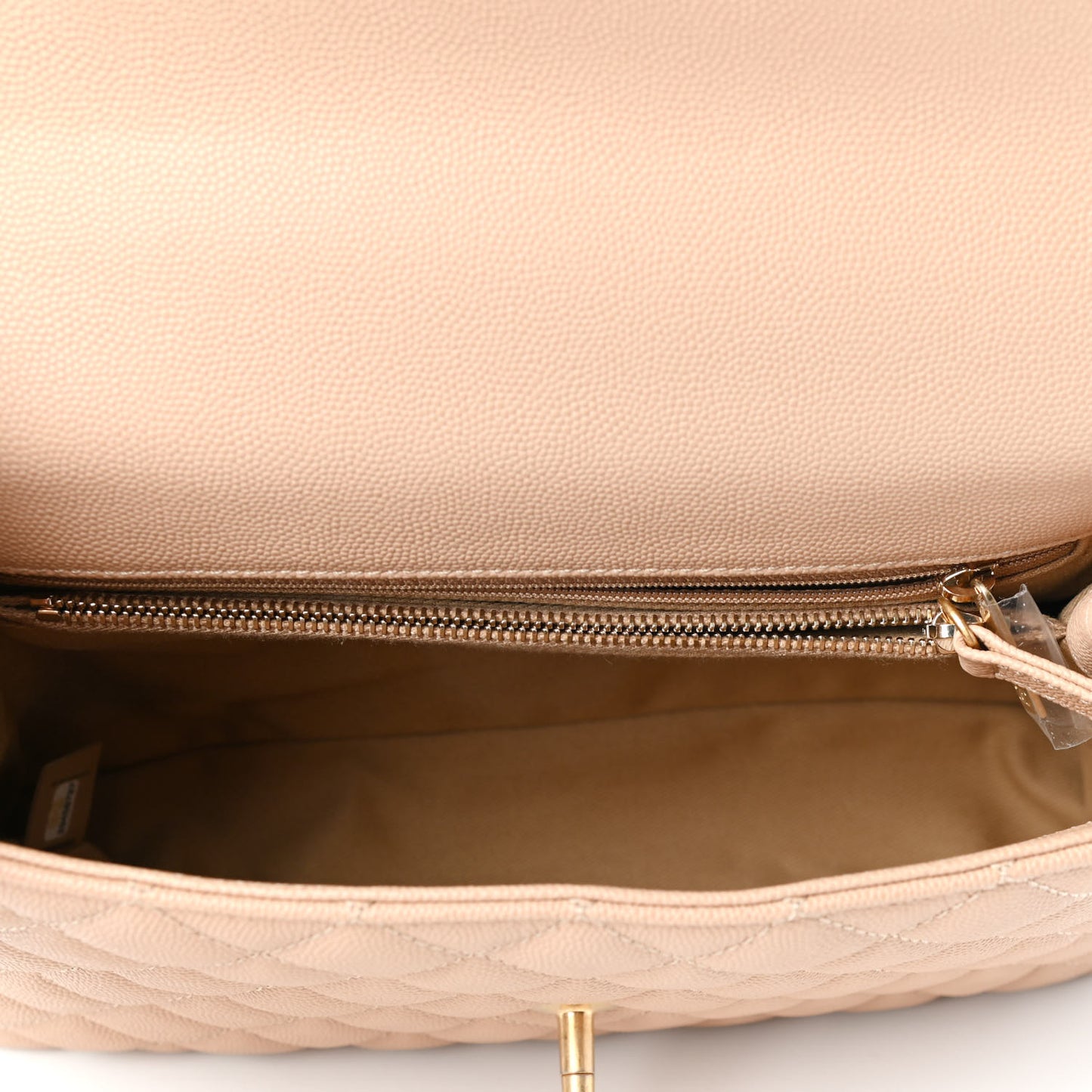 Caviar Lizard Embossed Quilted Small Coco Handle Flap Beige