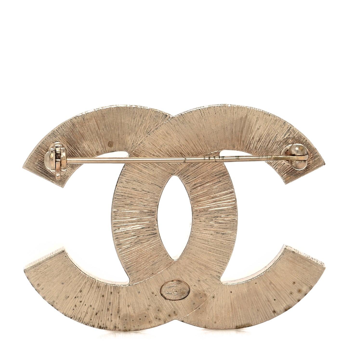 Metal Quilted CC Brooch Silver Gold