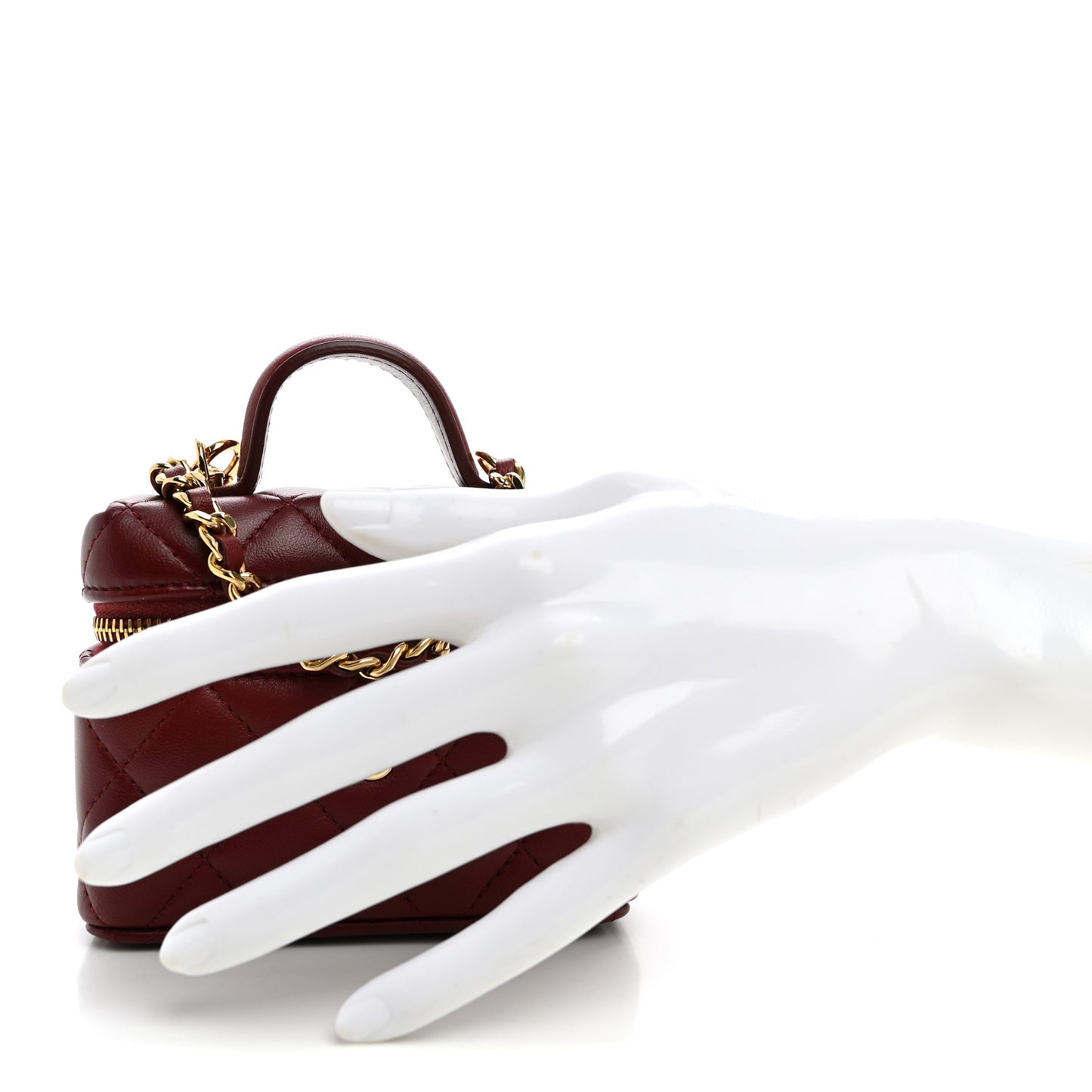 Lambskin Quilted Mini Vanity Bag Charm With Hook Burgundy