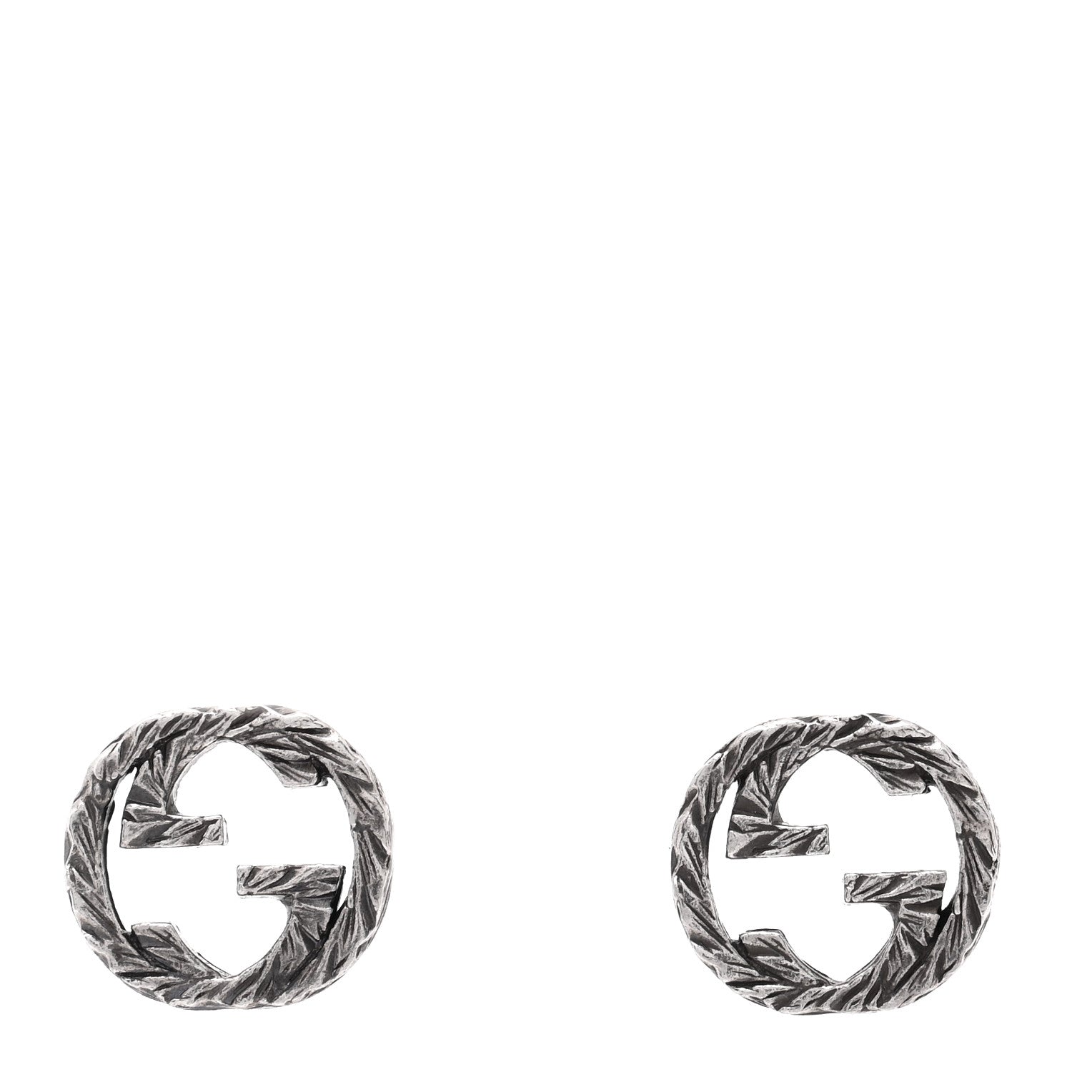 Gucci Sterling Silver Textured Interlocking G Stud Earrings 1 of 5