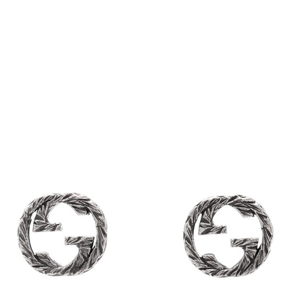 Gucci Sterling Silver Textured Interlocking G Stud Earrings 1 of 5
