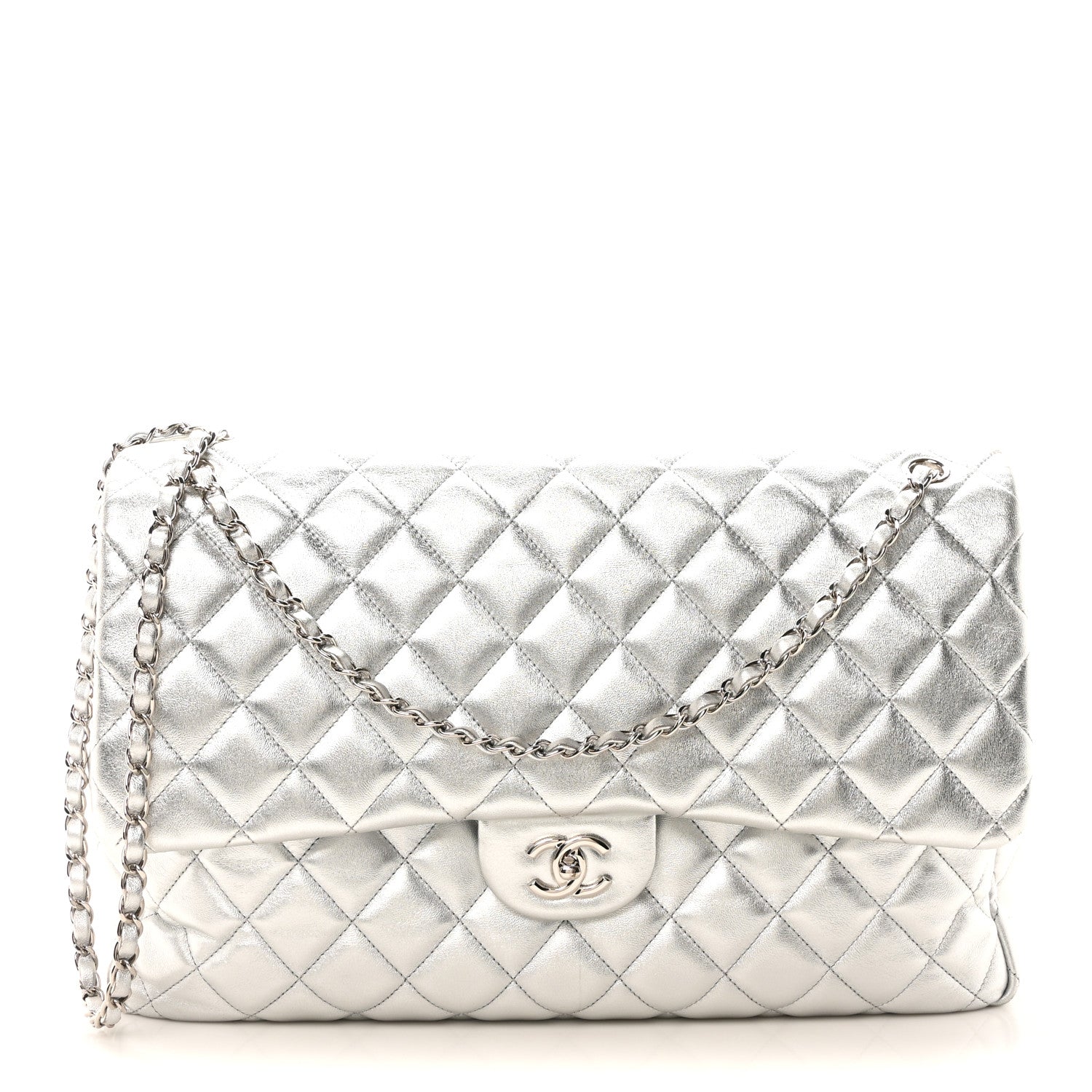 Chanel Metallic Lambskin Quilted XXL Travel Flap Bag Silver 1 of 10