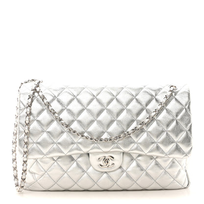 Chanel Metallic Lambskin Quilted XXL Travel Flap Bag Silver 1 of 10