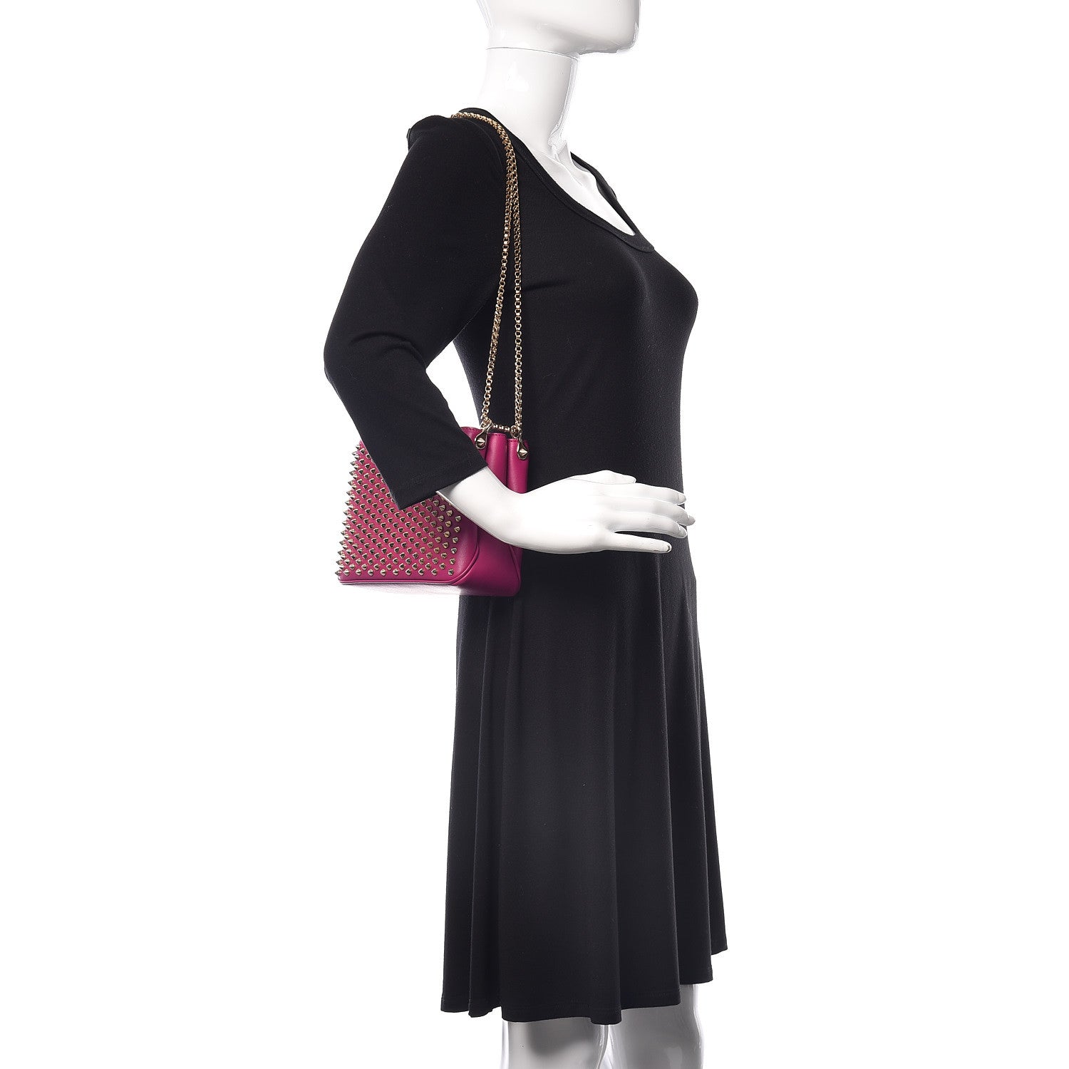Christian Louboutin Calfskin Small Triloubi Paris Spikes Chain Bag Fuchsia 2 of 10