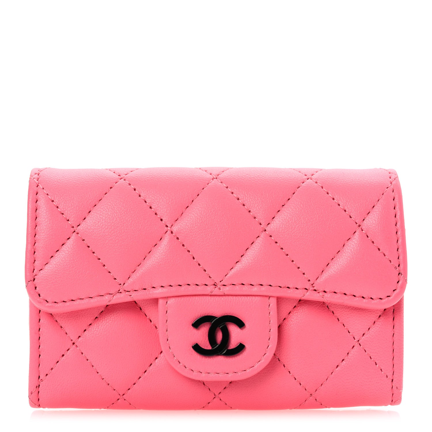 Chanel Lambskin Quilted Flap Card Holder Wallet Pink 1 of 12