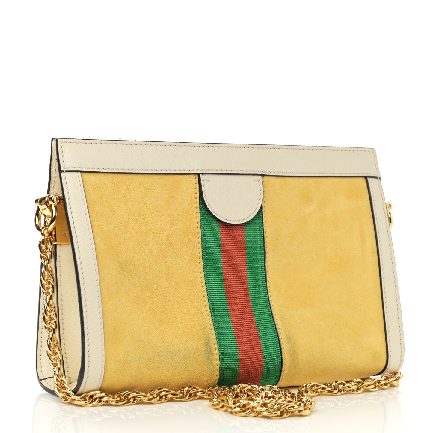 Suede Calfskin GG Web Small Ophidia Chain Shoulder Bag Burro New Mystic White