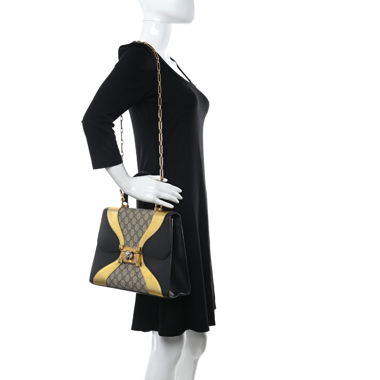 Nappa GG Supreme Monogram Medium Osiride Top Handle Bag Black Oro Vecchio Beige Ebony
