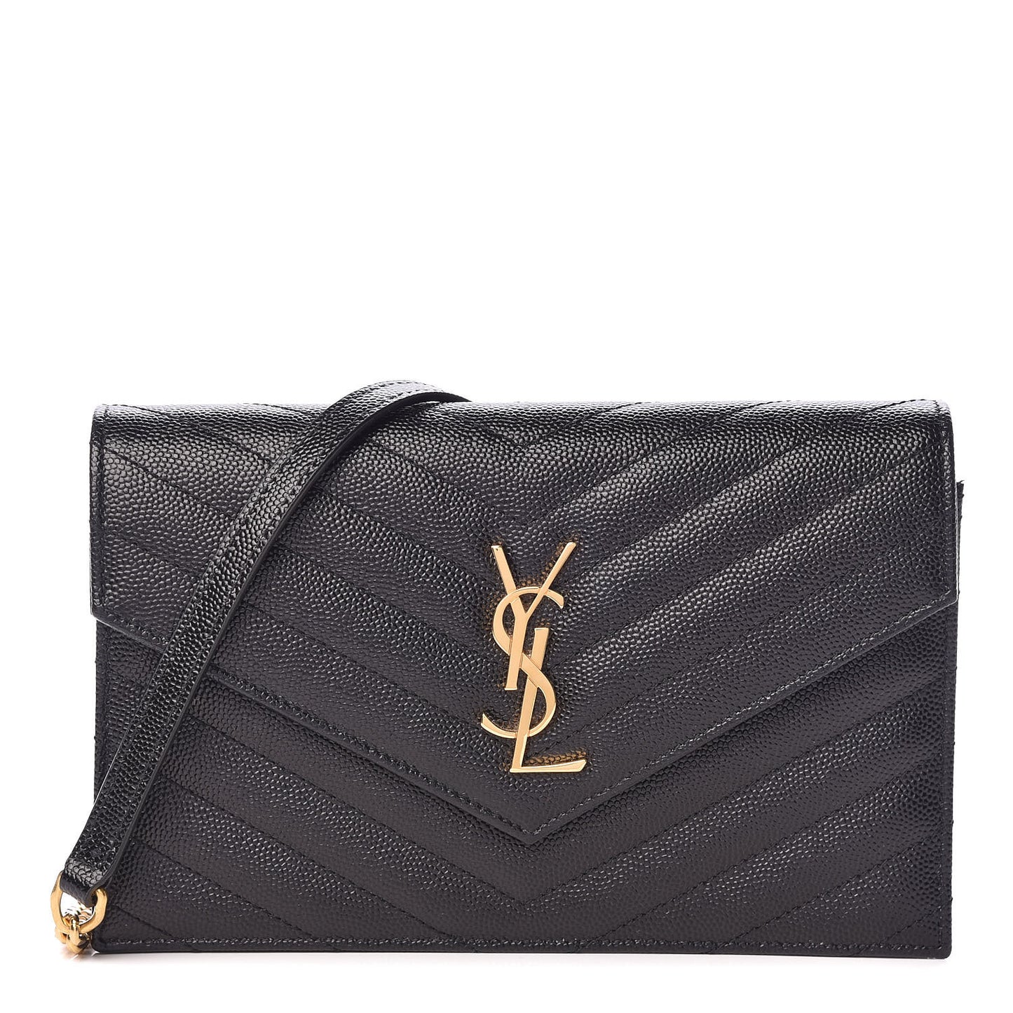 Grain De Poudre Matelasse Chevron Monogram Envelope Chain Wallet Black