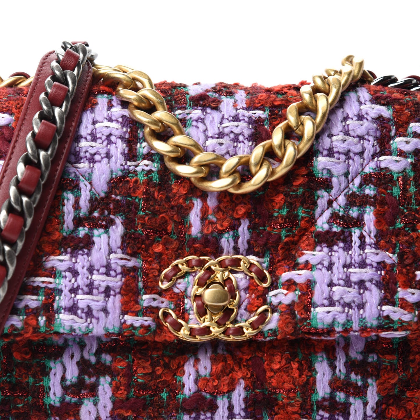 Tweed Quilted Medium Chanel 19 Flap Red Purple Green