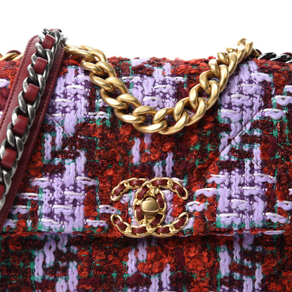Chanel Tweed Quilted Medium Chanel 19 Flap Red Purple Green 10 of 10