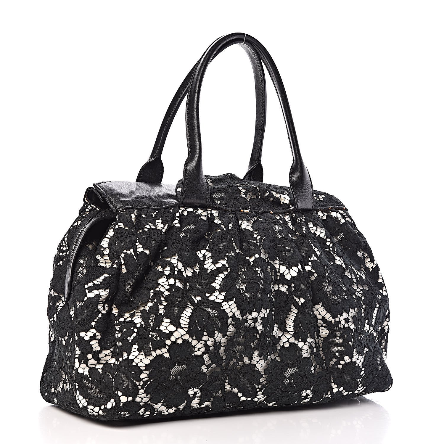 Valentino Garavani Satin Lace Satchel Black 3 of 20