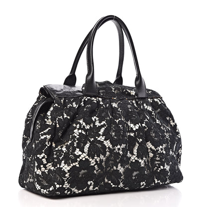 Valentino Garavani Satin Lace Satchel Black 3 of 20