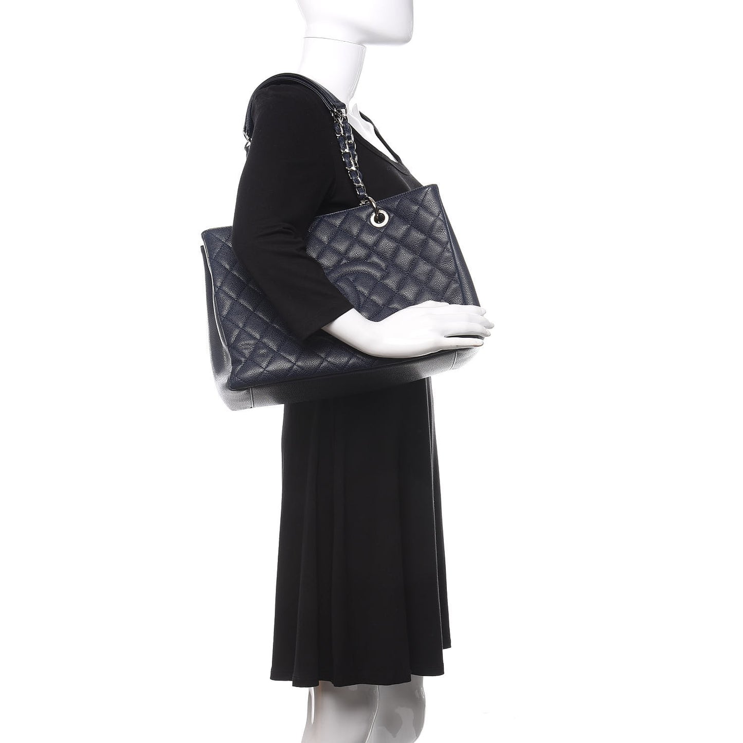 Caviar Quilted Grand Shopping Tote GST Dark Navy Blue