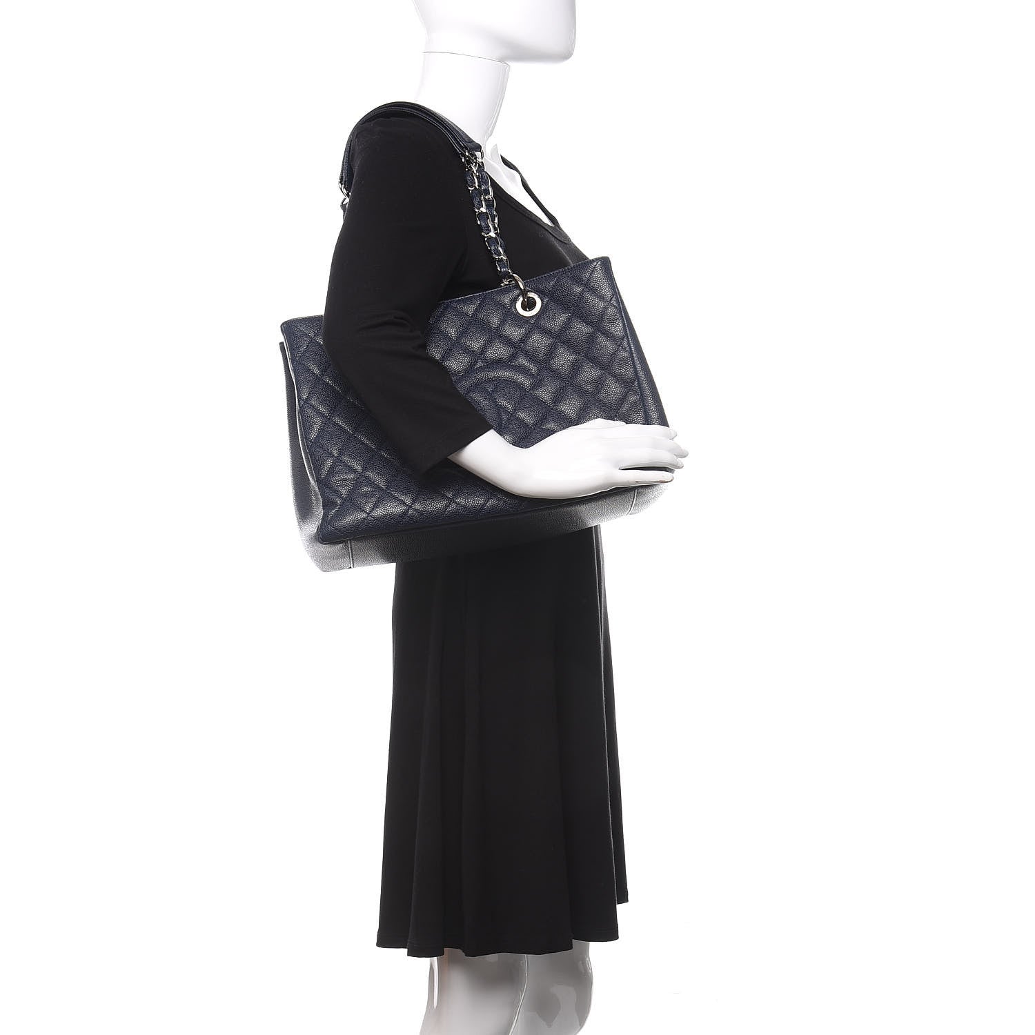 Chanel Caviar Quilted Grand Shopping Tote GST Dark Navy Blue 2 of 13