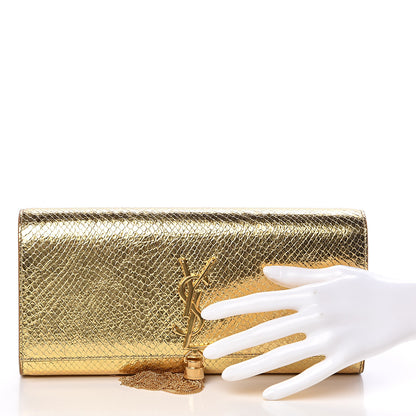 Saint Laurent Metallic Calfskin Embossed Classic Monogram Tassel Clutch Gold 2 of 9