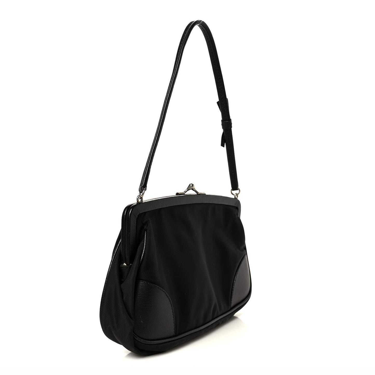 Tessuto Nylon Kisslock Shoulder Bag Black Black