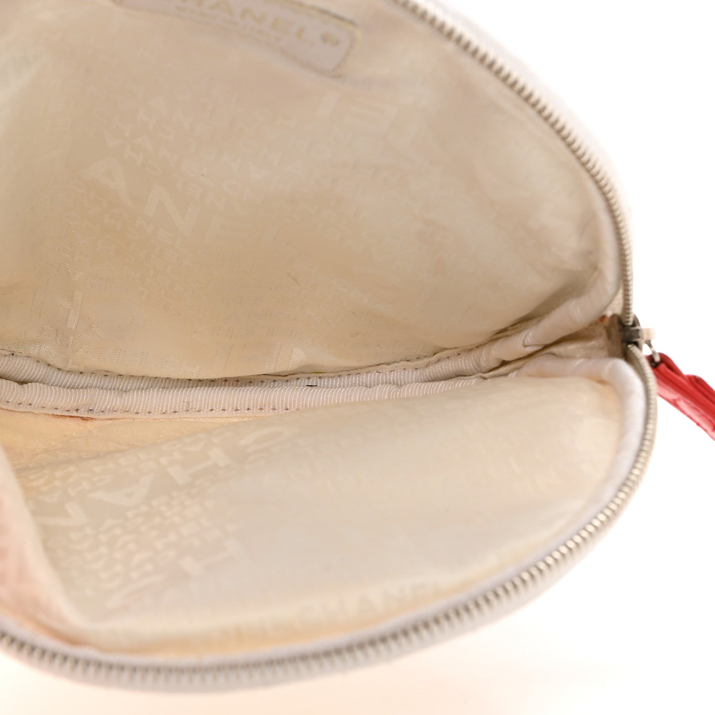 Canvas Metallic Calfskin N°5 Round Wristlet Clutch Beige Red Blue