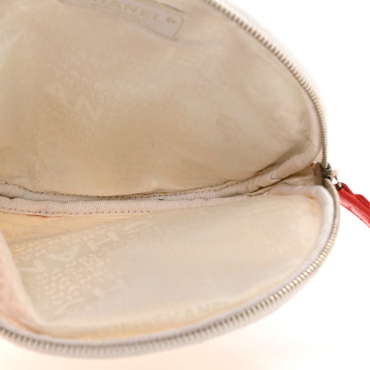 Chanel Canvas Metallic Calfskin N°5 Round Wristlet Clutch Beige Red Blue 5 of 10