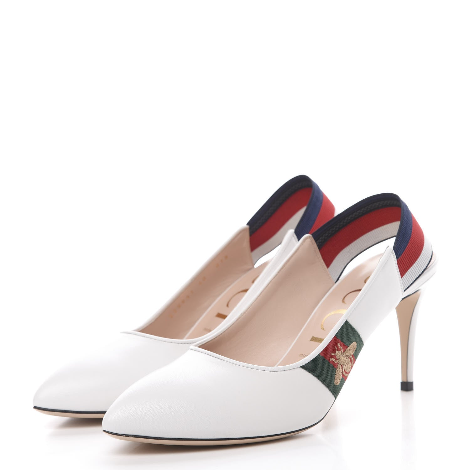 Gucci Malaga Kid Web Sylvie Mid Heel Slingback Pumps 40 White 3 of 9