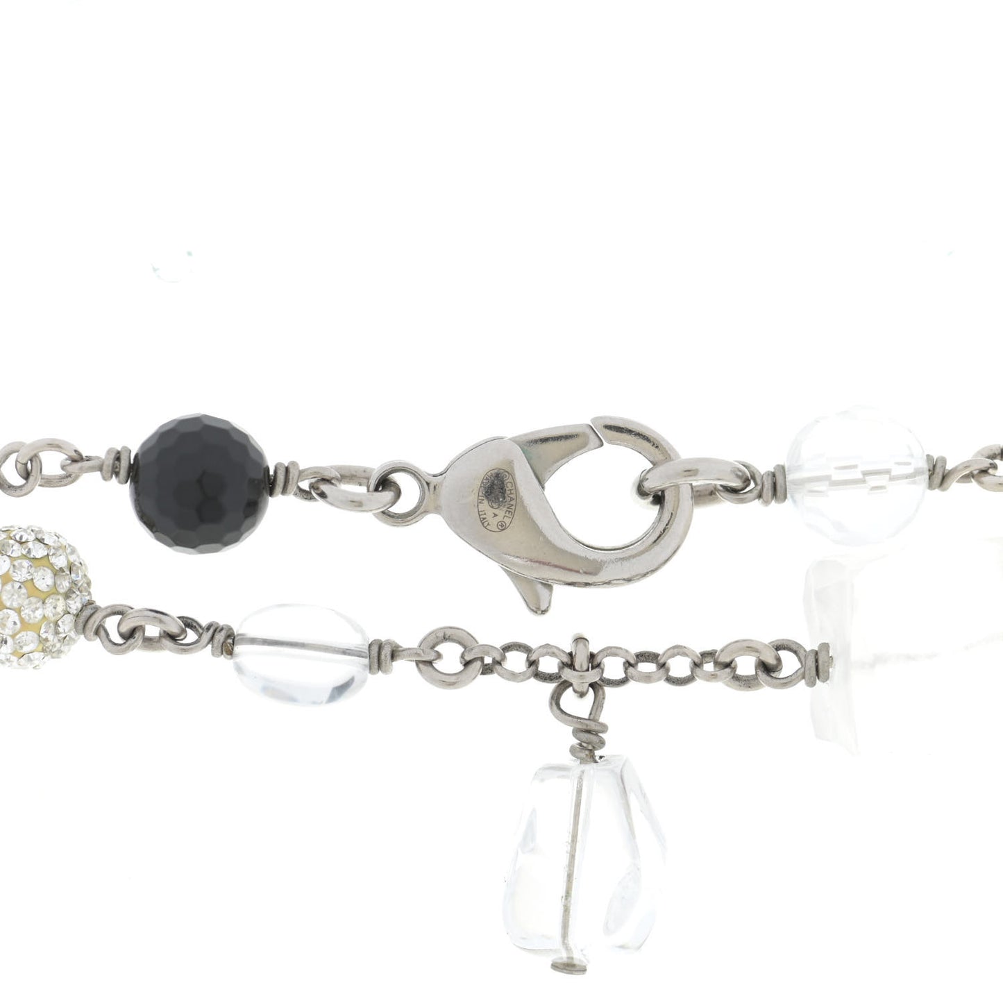 Crystal Beaded CC Necklace Silver Black