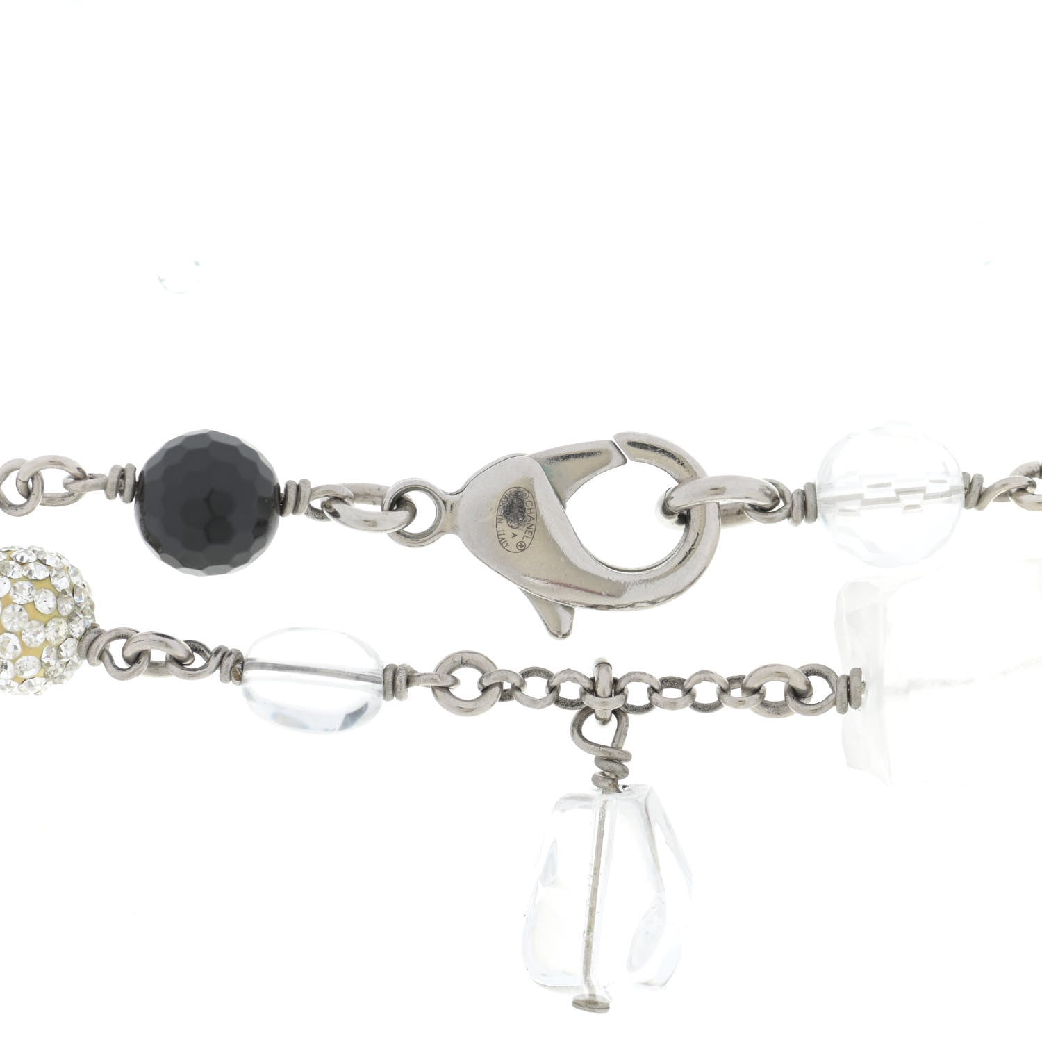 Chanel Crystal Beaded CC Necklace Silver Black 5 of 5