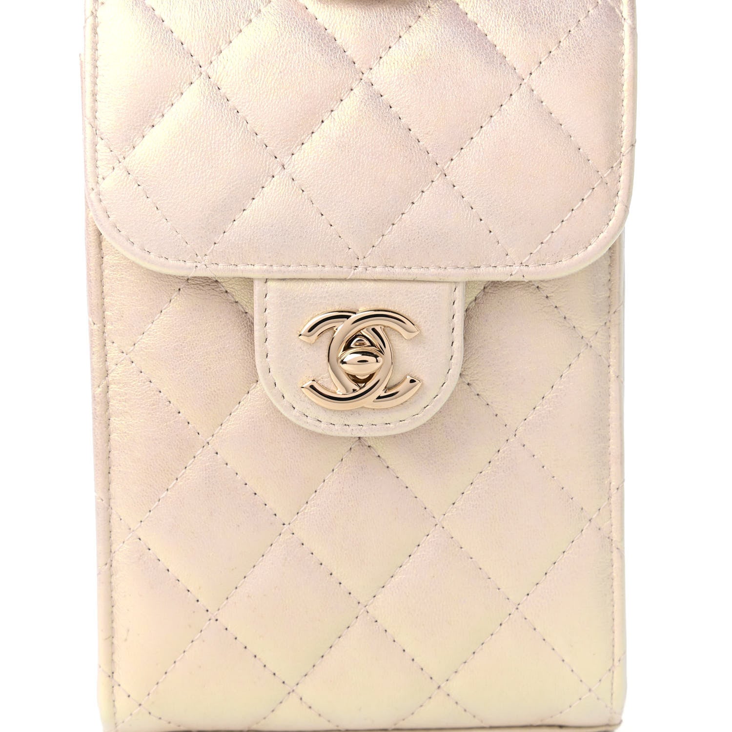 Chanel Iridescent Lambskin Quilted CC Phone Holder Ivory 10 of 11