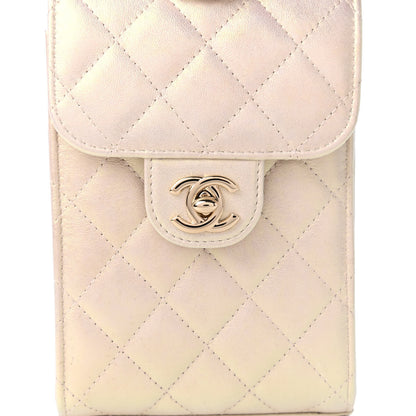Chanel Iridescent Lambskin Quilted CC Phone Holder Ivory 10 of 11