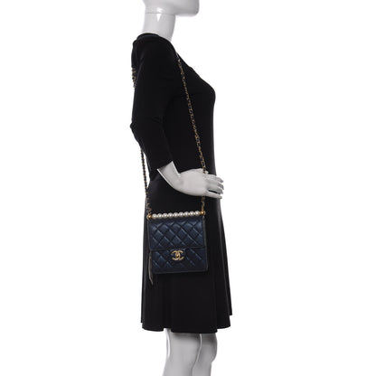 Chanel Iridescent Lambskin Quilted Chic Pearls Flap Navy Blue 2 of 11