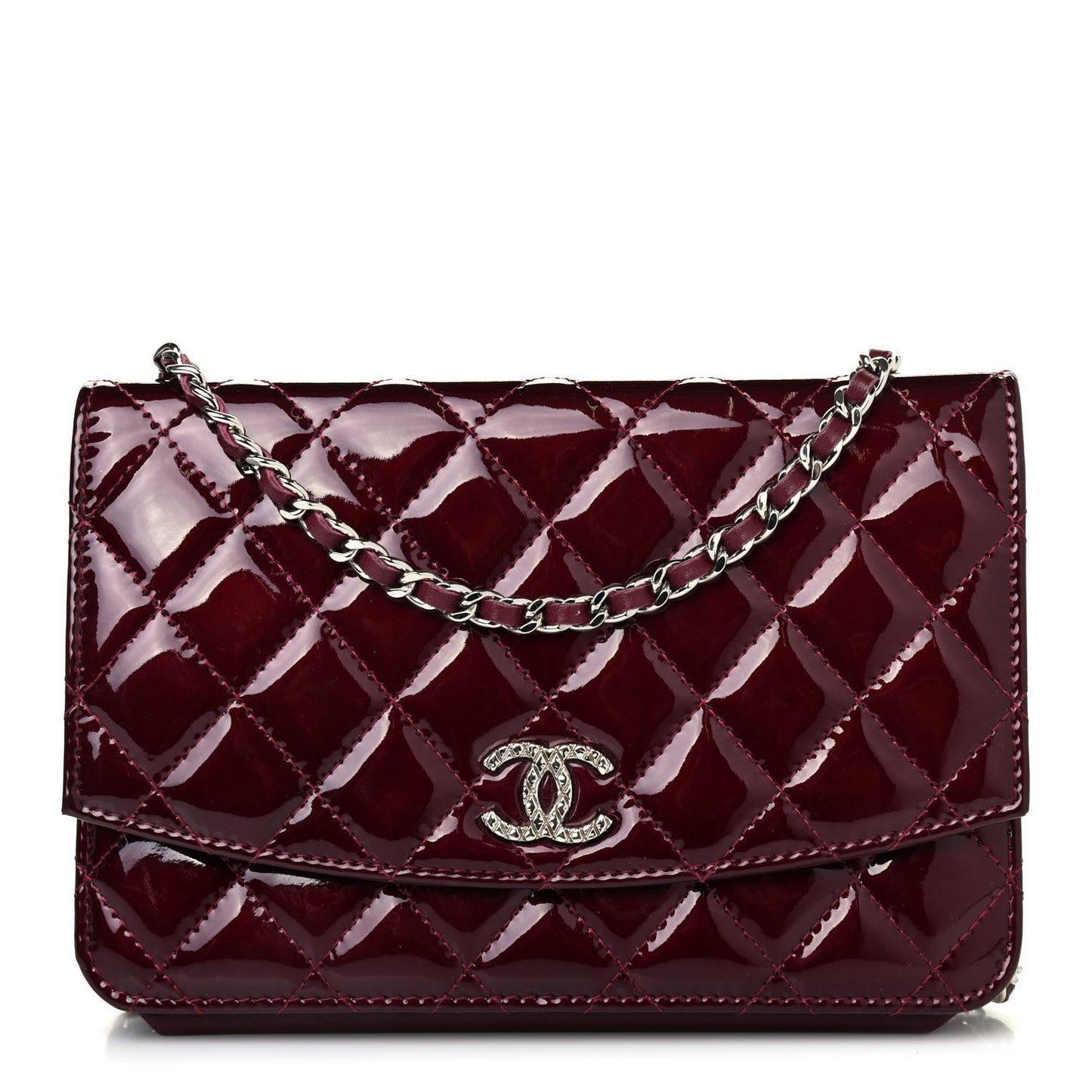 Patent Quilted Brilliant Wallet On Chain WOC Red