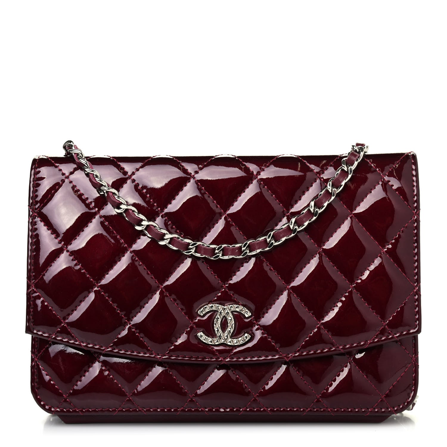Chanel Patent Quilted Brilliant Wallet On Chain WOC Red 1 of 4